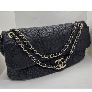 Chanel Black Medium Bag Handbag Graphic Edge Flap Puffer